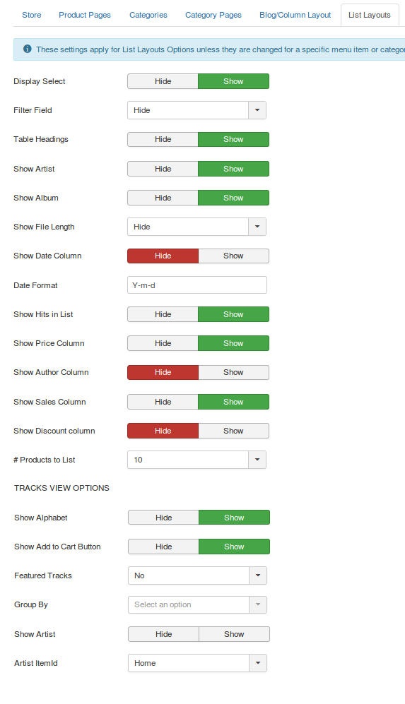 mymuse options list