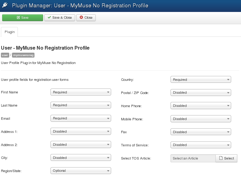 plugin user mymuse noreg