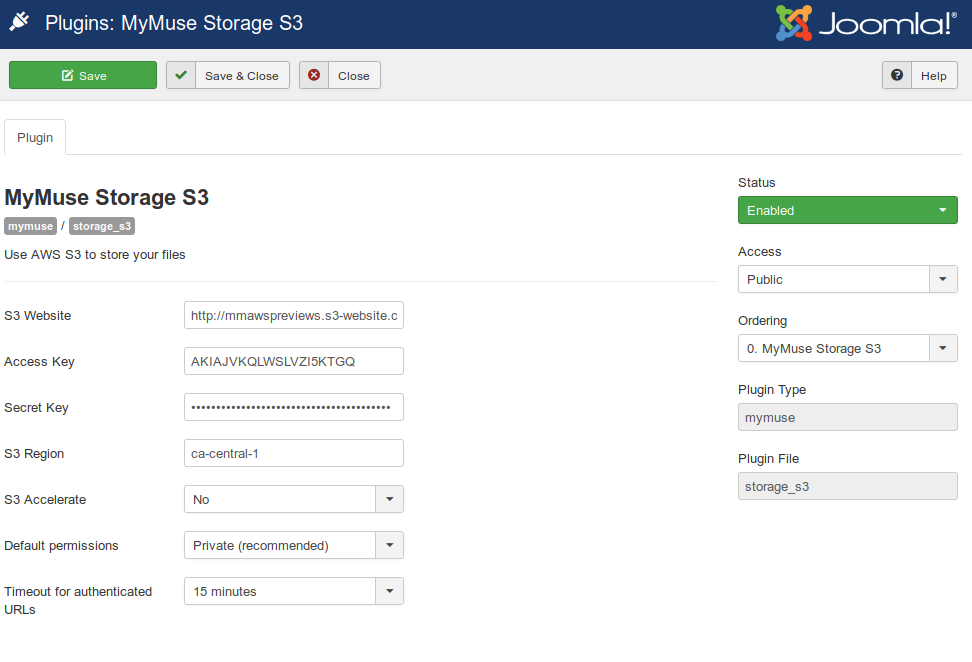 Plugins   MyMuse   Storage S3   Administration