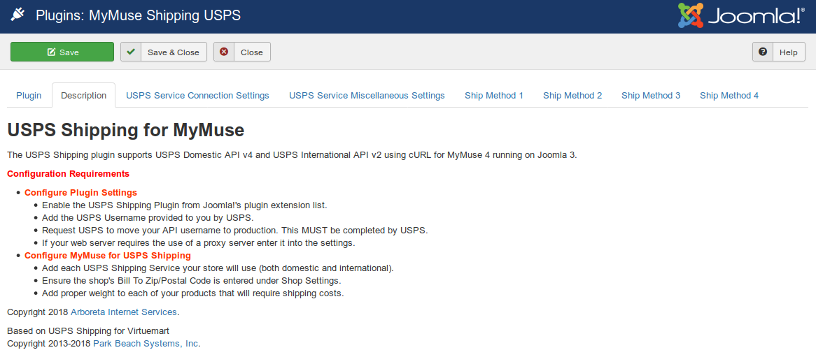 Plugins MyMuse Shipping USPS   Description   Administration