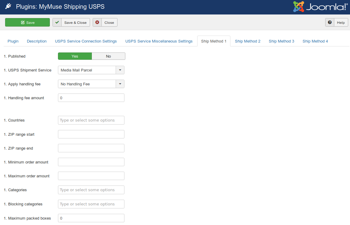 Plugins MyMuse Shipping USPS   Option1   Administration