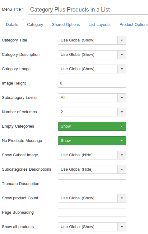 Category products in a list category options1