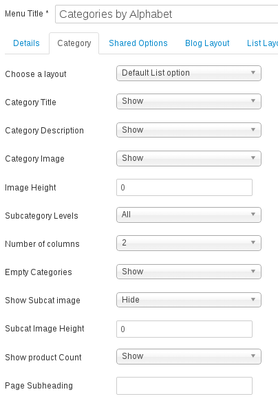 category alphabet options