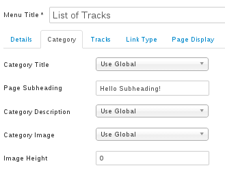 category list of tracks category options