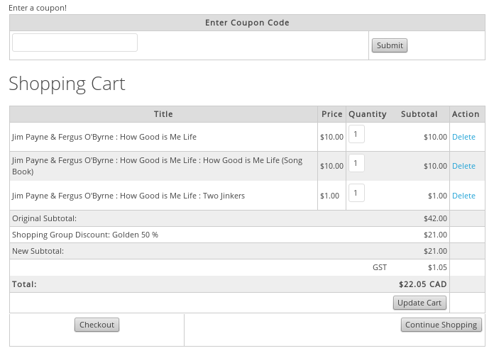 shopping cart coupon form