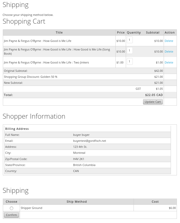 shopping cart shipping form